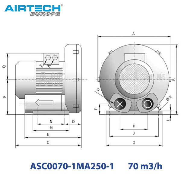 Компресор для ставка вихровий 70 м3/год AirTech ASC0070-1MA250-1